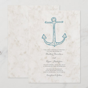 Royal Blue Rustic Anchor Wedding Einladung