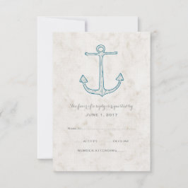 Royal Blue Rustic Anchor Wedding RSVP Card