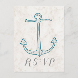 Royal Blue Rustic Anchor Wedding RSVP Postcard Einladungspostkarte