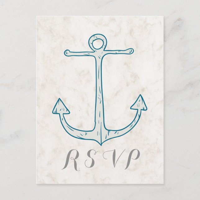 Royal Blue Rustic Anchor Wedding RSVP Postcard Einladungspostkarte (Vorderseite)