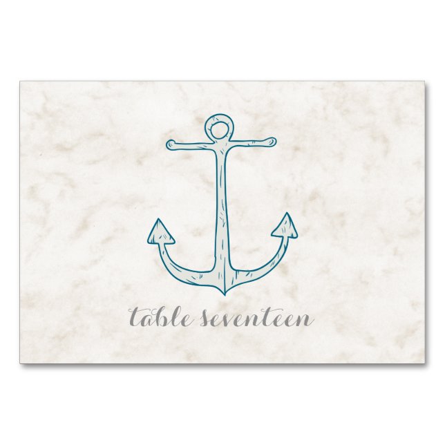 Royal Blue Rustic Anchor Wedding Table Tischnummer (Vorderseite)