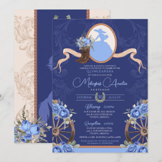 Royal Blue Rustic Baroque Charro Quinceanera Einladung