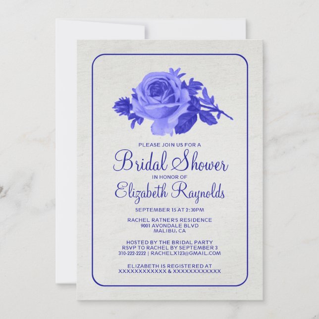 Royal Blue Rustic Floral Bridal Dusche Einladungen (Vorderseite)