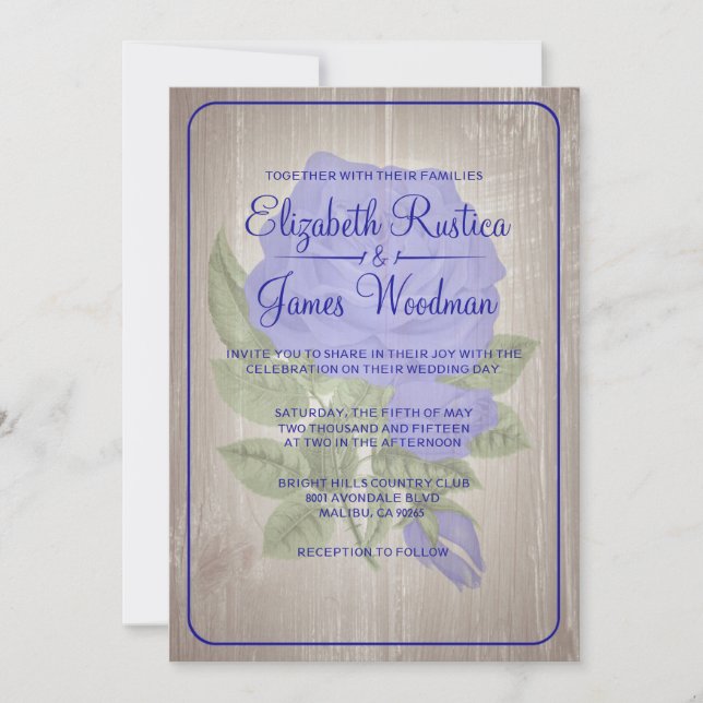 Royal Blue Rustic Floral Wedding Einladungen (Vorderseite)