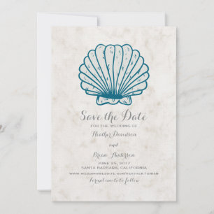 Royal Blue Rustic Seashell Save the Date einladen
