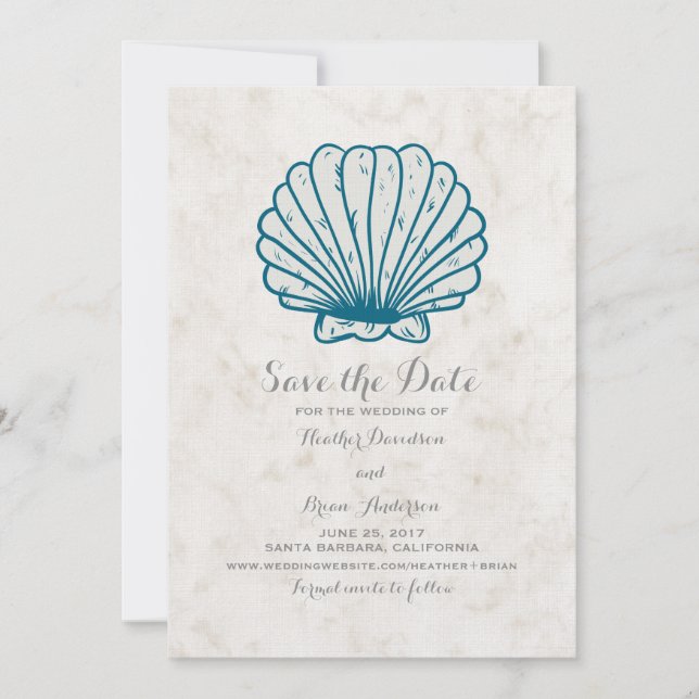 Royal Blue Rustic Seashell Save the Date einladen (Vorderseite)
