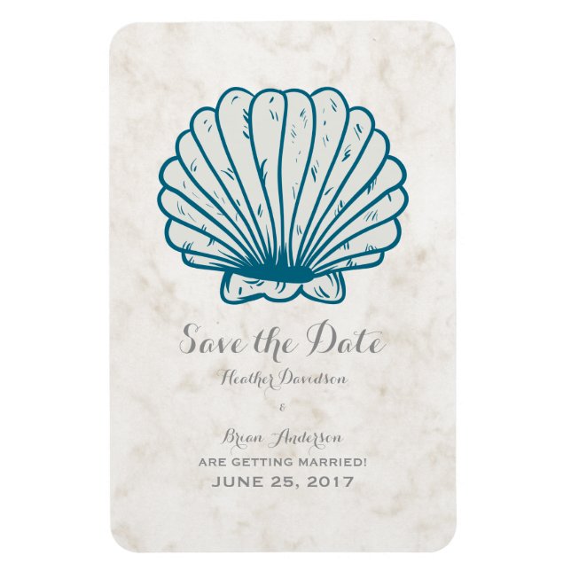Royal Blue Rustic Seashell Save the Date Magnet (Vertikal)