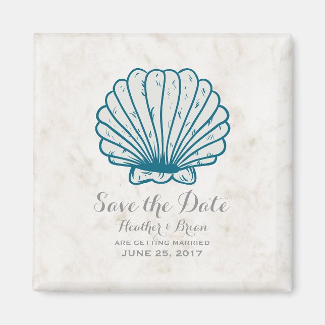 Royal Blue Rustic Seashell Save the Date Magnet (Vorne)