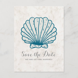 Royal Blue Rustic Seashell Save the Date Postcard Ankündigungspostkarte