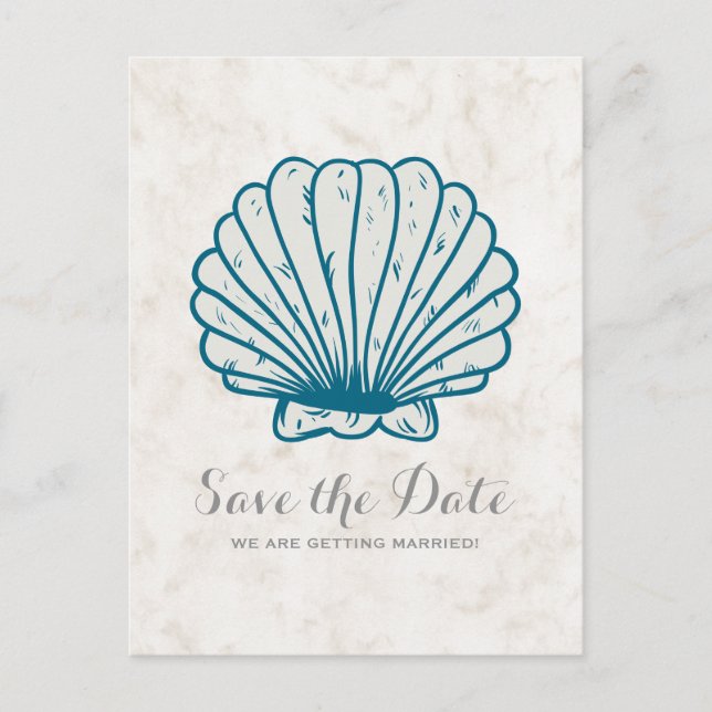 Royal Blue Rustic Seashell Save the Date Postcard Ankündigungspostkarte (Vorderseite)