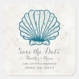 Royal Blue Rustic Seashell Save the Date Quadratischer Aufkleber