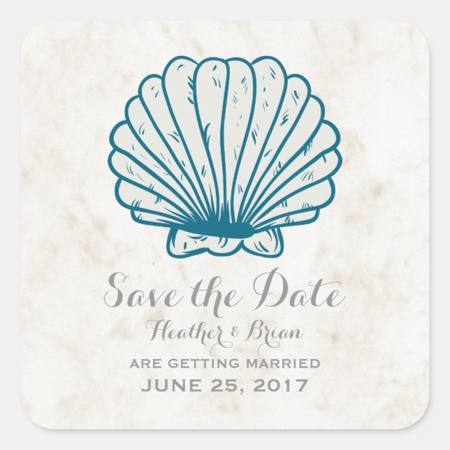 Royal Blue Rustic Seashell Save the Date Quadratischer Aufkleber (Vorderseite)
