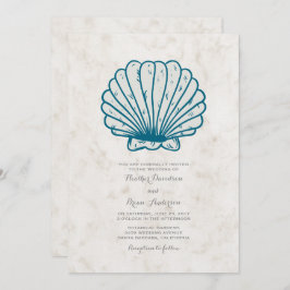 Royal Blue Rustic Seashell Wedding Einladung