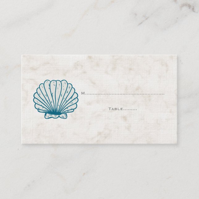 Royal Blue Rustic Seashell Wedding Platzkarten (Vorderseite)
