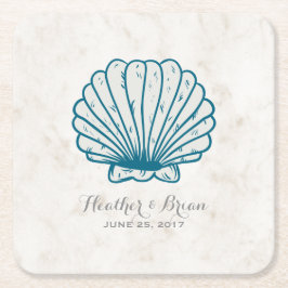 Royal Blue Rustic Seashell Wedding Rechteckiger Pappuntersetzer
