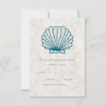 Royal Blue Rustic Seashell Wedding RSVP Card