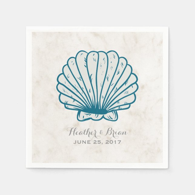 Royal Blue Rustic Seashell Wedding Serviette (Vorderseite)