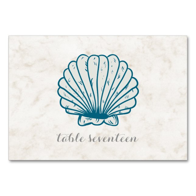 Royal Blue Rustic Seashell Wedding Table Tischnummer (Vorderseite)