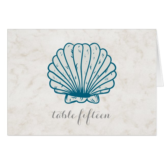 Royal Blue Rustic Seashell Wedding Tischnummer (Vorderseite (Horizontal))