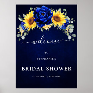 Royal Blue Rustic Sonnenblume Brautparty Empfang Poster