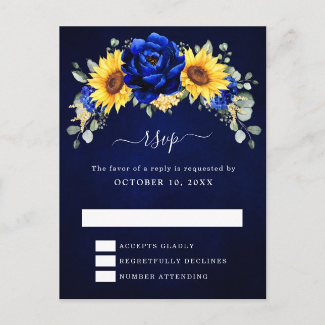 Royal Blue Rustic Sonnenblume Moderne UAWG Pos Postkarte (Vorderseite)