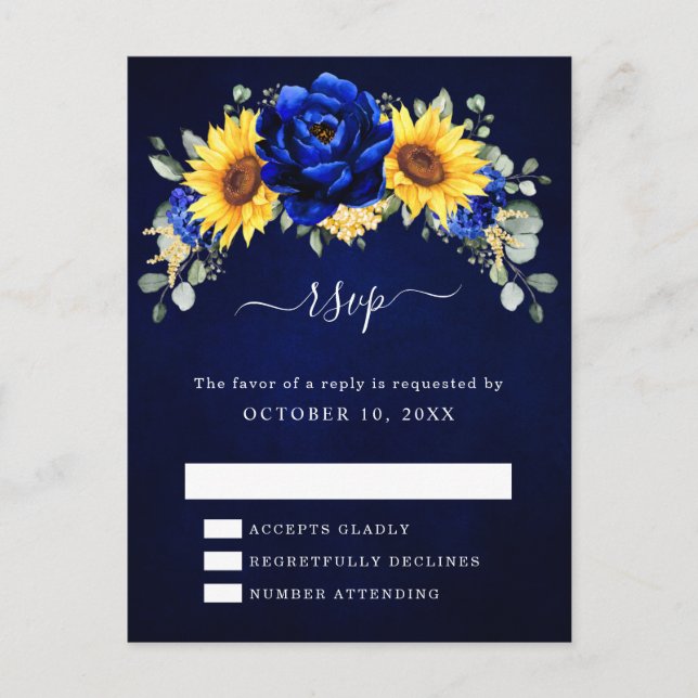 Royal Blue Rustic Sonnenblume Moderne UAWG Pos Postkarte (Vorderseite)
