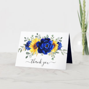 Royal Blue Rustic Sonnenblume Modernes Brautparty Dankeskarte