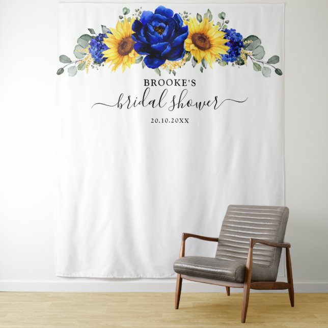 Royal Blue Rustic Sonnenblume Modernes Brautparty Wandteppich (Beispiel)