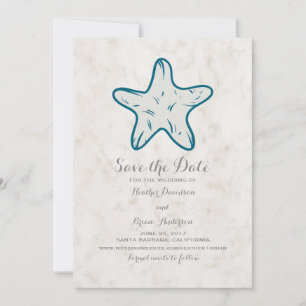 Royal Blue Rustic Starfish Save the Date einladen
