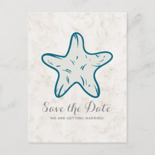 Royal Blue Rustic Starfish Save the Date Postcard Ankündigungspostkarte