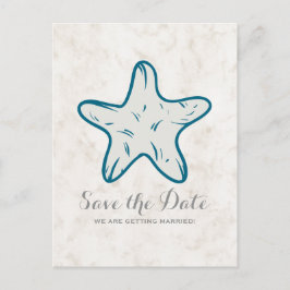 Royal Blue Rustic Starfish Save the Date Postcard Ankündigungspostkarte