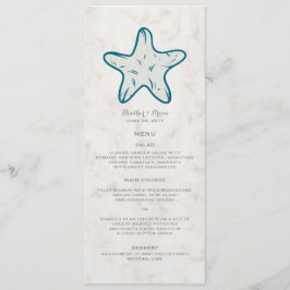 Royal Blue Rustic Starfish Wedding Menu Menükarte