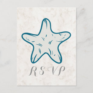Royal Blue Rustic Starfish Wedding RSVP Postcard Einladungspostkarte