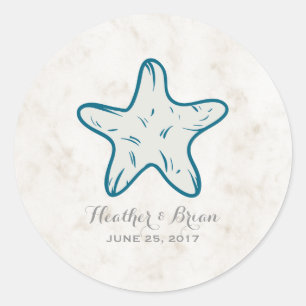 Royal Blue Rustic Starfish Wedding Runder Aufkleber