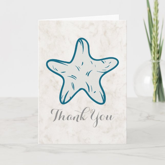 Royal Blue Rustic Starfish Wedding Vielen Dank Dankeskarte (Vorderseite)