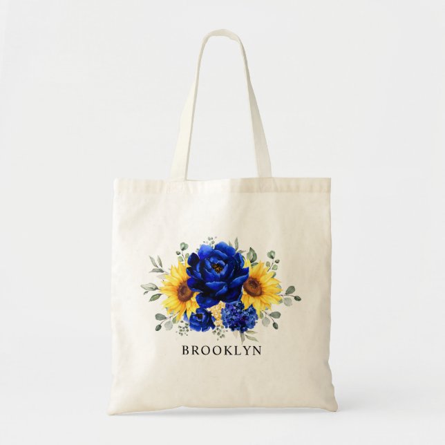 Royal Blue Rustic Sunflower Bridesmaid Geschenk Tragetasche (Vorne)