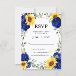 Royal Blue Rustic Sunflower Geometric Wedding RSVP Karte