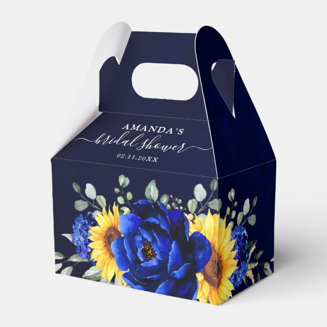 Royal Blue Rustic Sunflower Modern Brautparty F Geschenkschachtel (Rückseite)