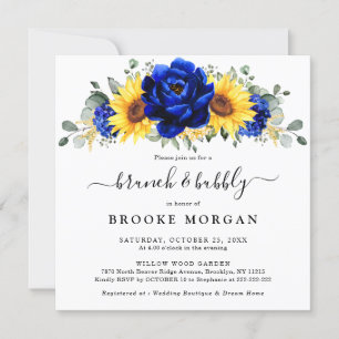 Royal Blue Rustic Sunflower Modern Brunch & Bubbly Einladung
