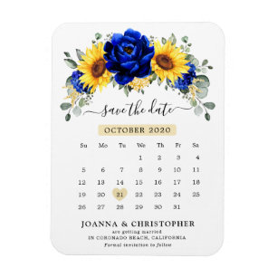 Royal Blue Rustic Sunflower Modern Save the Date Magnet