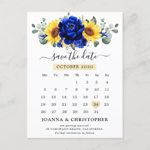 Royal Blue Rustic Sunflower Modern Save the Date Postkarte