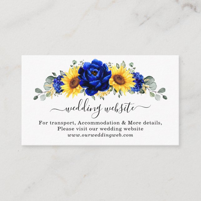 Royal Blue Rustic Sunflower Modern Wedding Website Begleitkarte (Vorderseite)