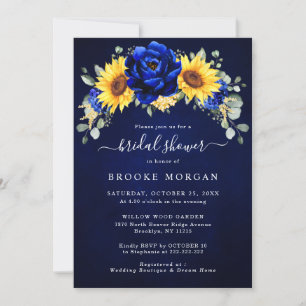 Royal Blue Rustic Sunflower Modernes Brautparty I Einladung