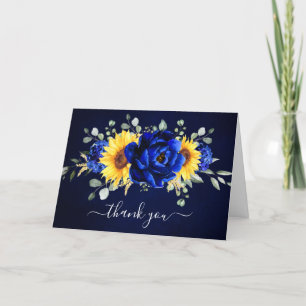 Royal Blue Rustic Sunflower Modernes Brautparty T Dankeskarte