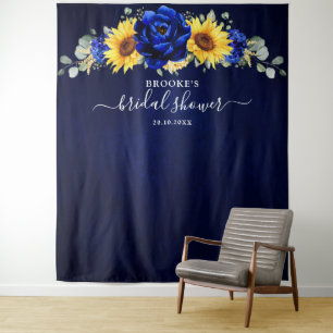 Royal Blue Rustic Sunflower Modernes Brautparty T Wandteppich