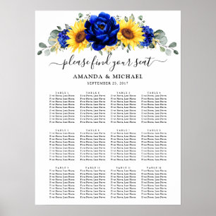Royal Blue Rustic Sunflower Wedding Chart Poster