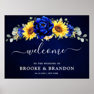 Royal Blue Rustic Sunflower Wedding Willkommenspen Poster