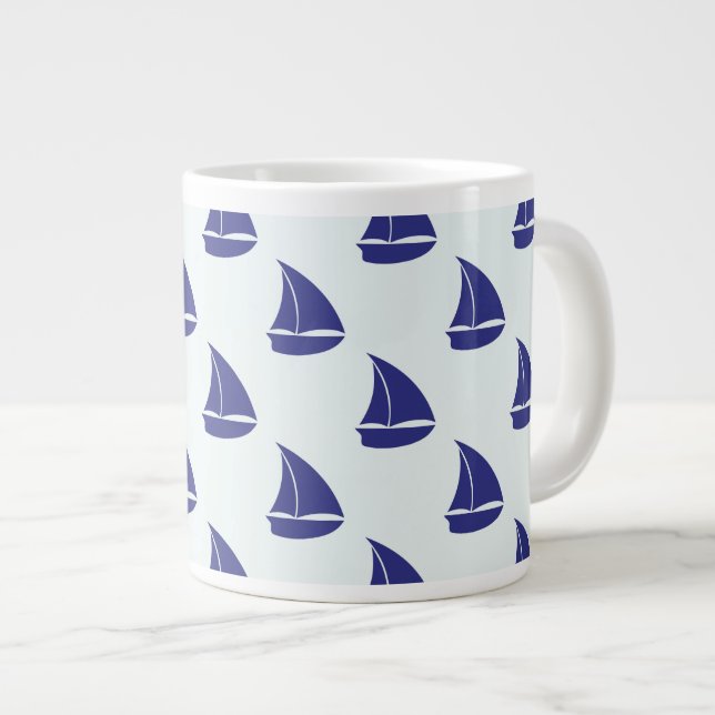 Royal Blue Sailboat Patches Jumbo-Tasse (Vorderseite Rechts)