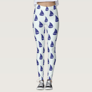 Royal Blue Sailboat Patches Leggings