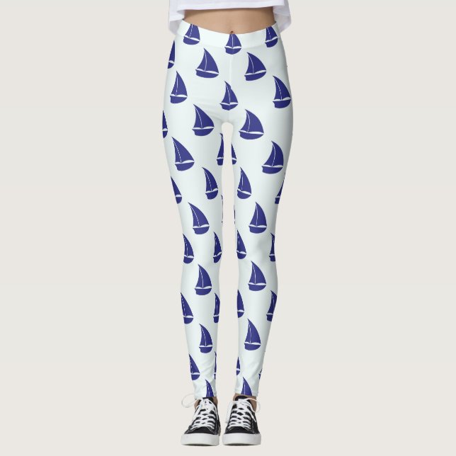 Royal Blue Sailboat Patches Leggings (Vorderseite)